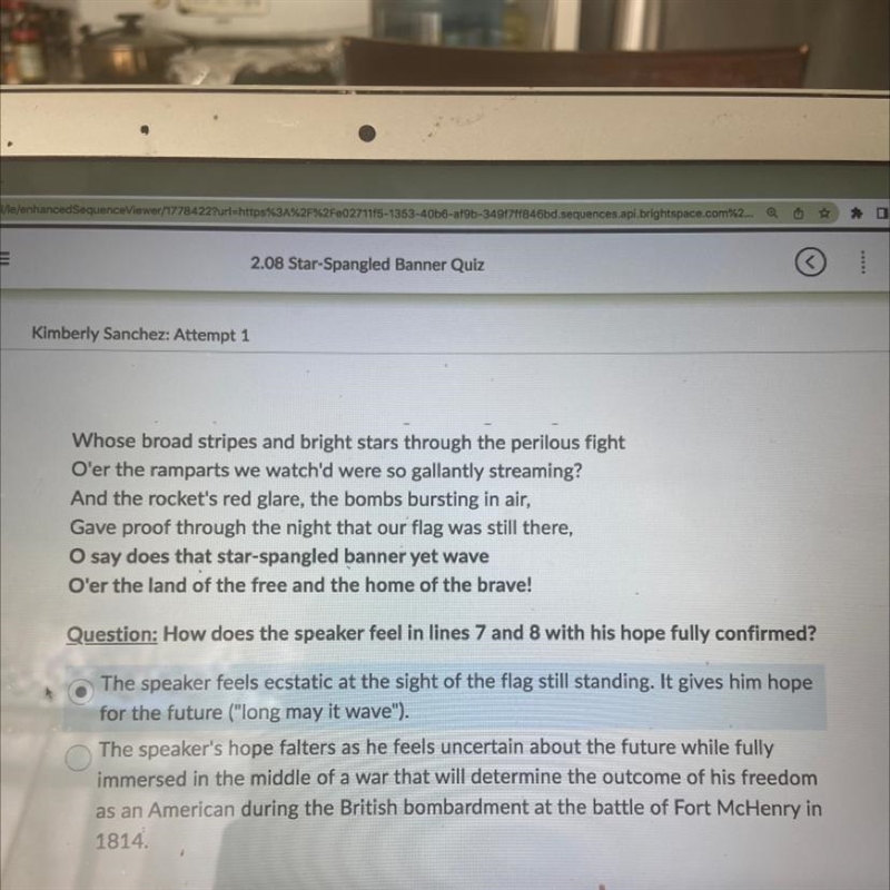 PLEASE HELPP!! How does the speaker feel in lines 7 and 8 with his hope fully confirmed-example-1