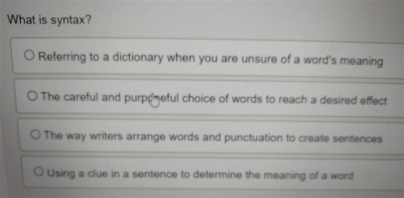 Question 9(Multiple Choice Worth 5 points) (01.01 LC) What is syntax? O Referring-example-1