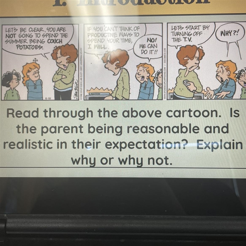 Read through the above cartoon. Is the parent being reasonable and realistic in their-example-1