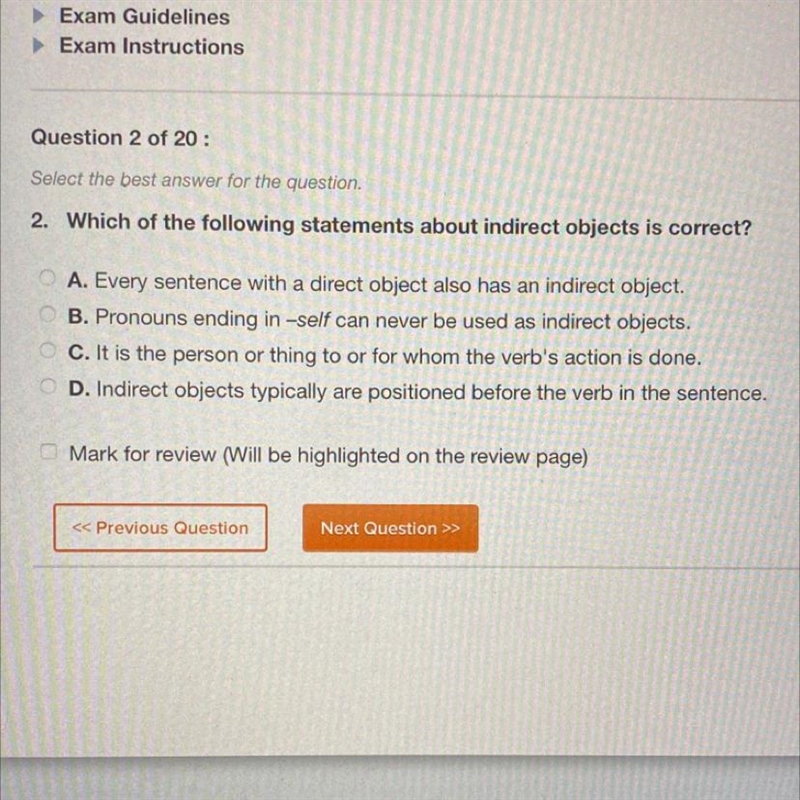 2. Which of the following statements about indirect objects is correct? OA. Every-example-1