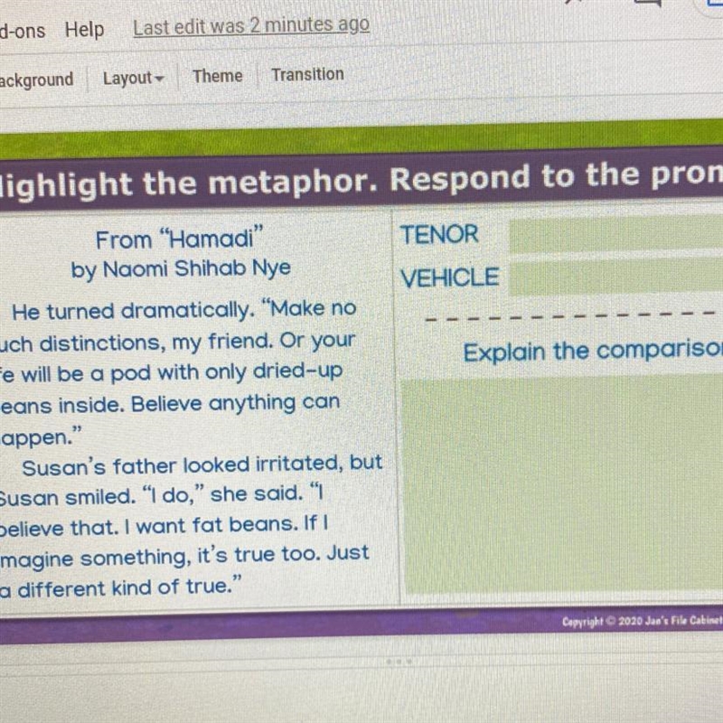 What should i highlight and what are the tenor and vehicle in the story?-example-1