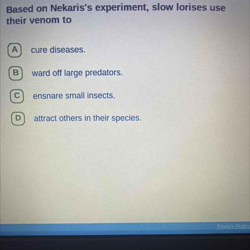 Based on Nekari’s experiment, slow lorises use their venom to-example-1