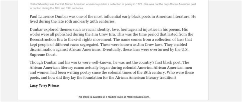 Which statement is a CENTRAL idea of the article? A-African American poets faced injustice-example-1