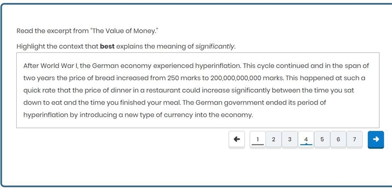 HELP FAST Read the excerpt from “The Value of Money.” Highlight the context that best-example-1