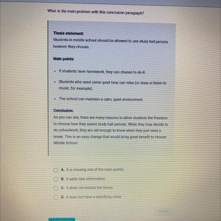 What is the main problem with this conclusion paragraph? Thesis statement: Students-example-1