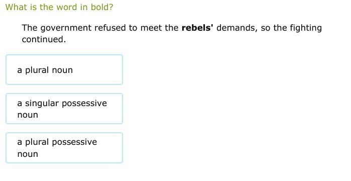 1 ) A plural noun 2 ) A singular possessive noun 3 ) A plural possessive noun-example-1