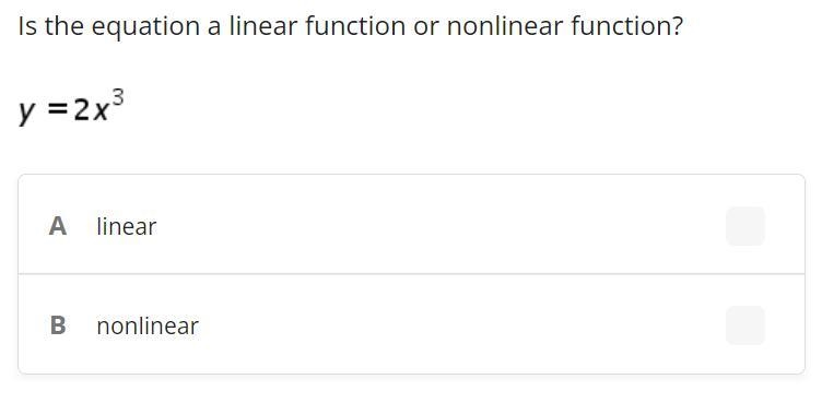 Is the equation a linear function or nonlinear function?-example-1