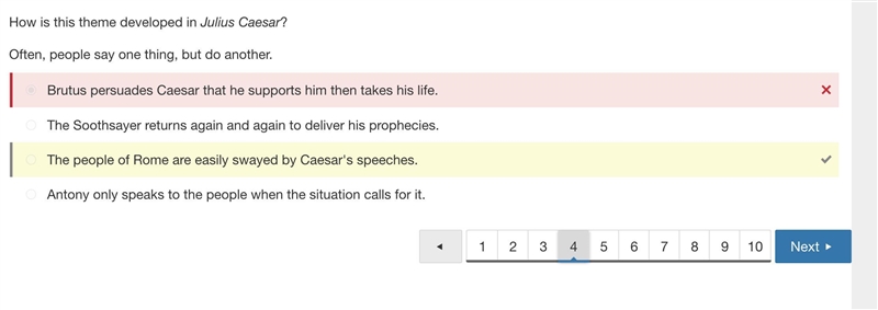 How is this theme developed in Julius Caesar? Often, people say one thing, but do-example-1