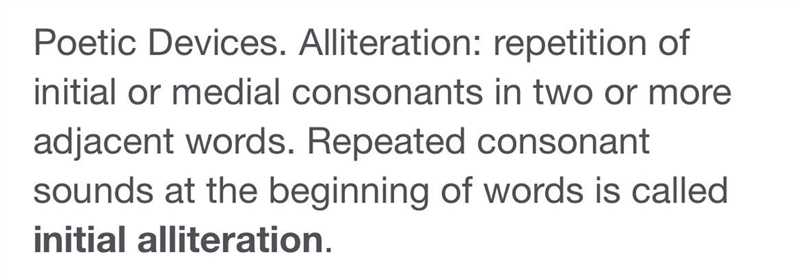 Which poetic device uses repetition of the same letter or sound at the beginning of-example-1