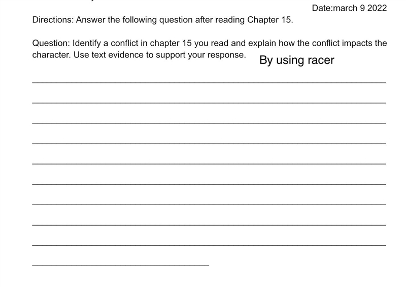 Help Identify a conflict in chapter 15 you read and explain how the conflict impacts-example-1