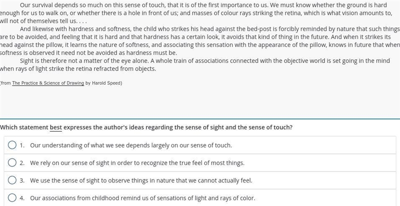 ASAP which statement best expresses the author's ideas regarding the sense of sight-example-1