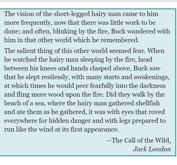 What does the hairy man in this passage stand for? A. Buck’s heritage as a wild animal-example-1