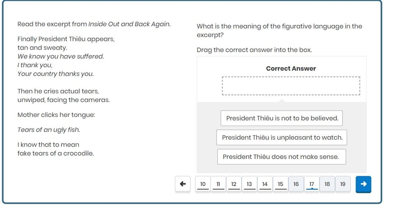 Item 17 Read the excerpt from Inside Out and Back Again. Finally President Thiêu appears-example-1