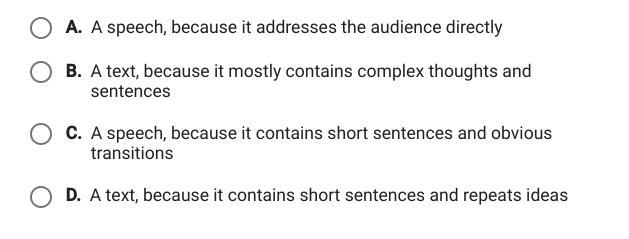 Determine whether this passage is more likely from a speech or a written text, and-example-1