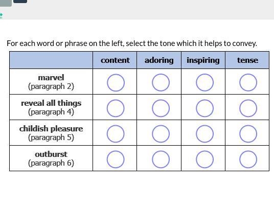 For each word or phrase on the left, select the tone that it helps to convey.-example-1