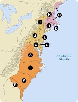 Which letter represents the colony of New York on this map? Responses G I J L-example-1