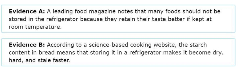 Consider this claim: You should not store bread in the refrigerator. Which piece of-example-1