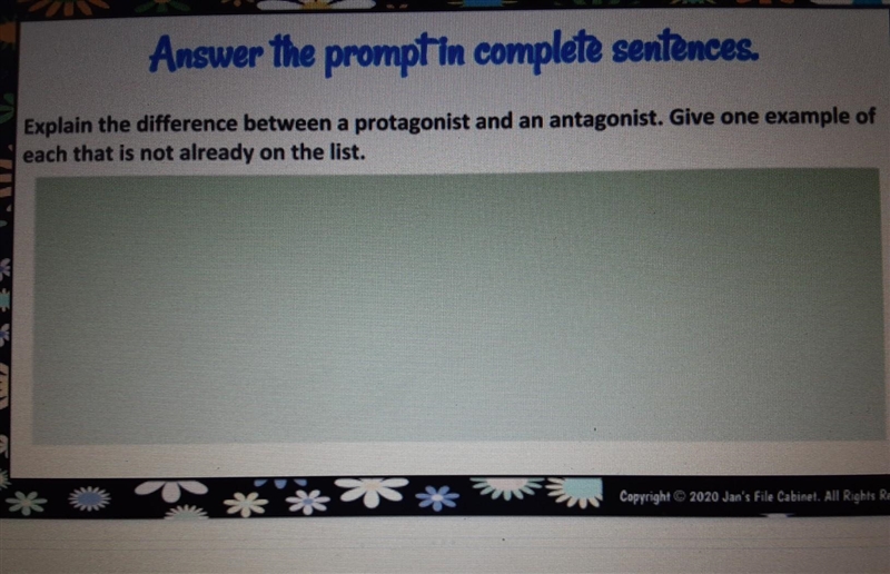 Explain the difference between a protagonist and an antagonist. Give one example of-example-1