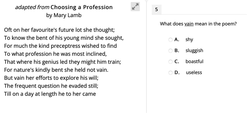 What does vain mean in the poem? A. shy B. sluggish C. boastful D. useless-example-1