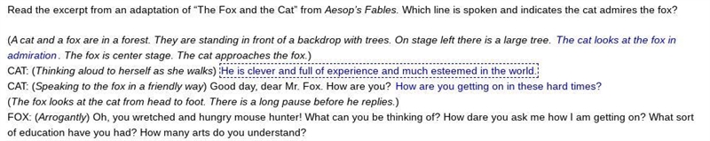 Read the excerpt from an adaptation of “The Fox and the Cat” from Aesop’s Fables. Which-example-1