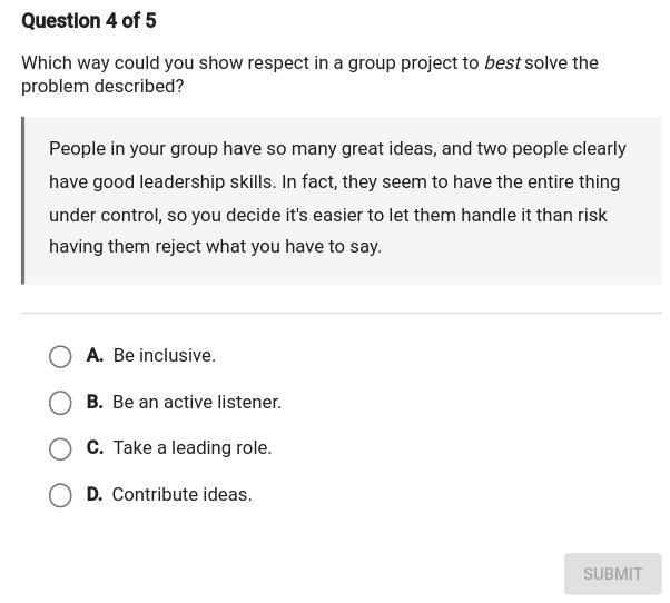 Which way could you show respect in a group project to best solve the problem described-example-1