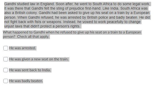 Gandhi studied law in England. Soon after, he went to South Africa to do some legal-example-1