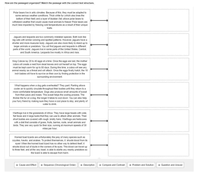 Help please? How are the passaged organized? Match the passage with the correct text-example-1