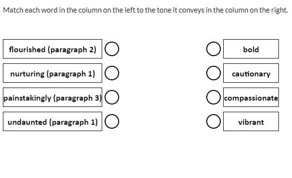 Match each word in the column on the left to the tone it conveys in the column on-example-1