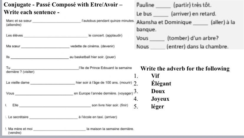 Passé composé with Etre/Avoir/adverbs need help-example-1