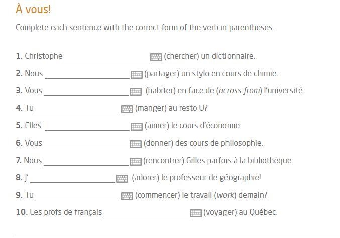 À vous! Complete each sentence with the correct form of the verb in parentheses.-example-1