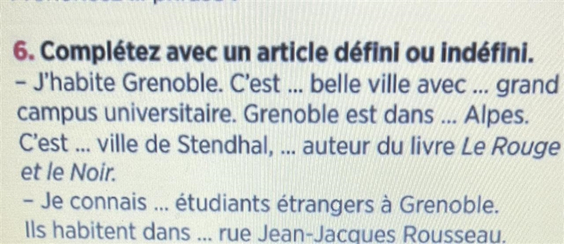 Completez avec un article défini ou indéfini?-example-1