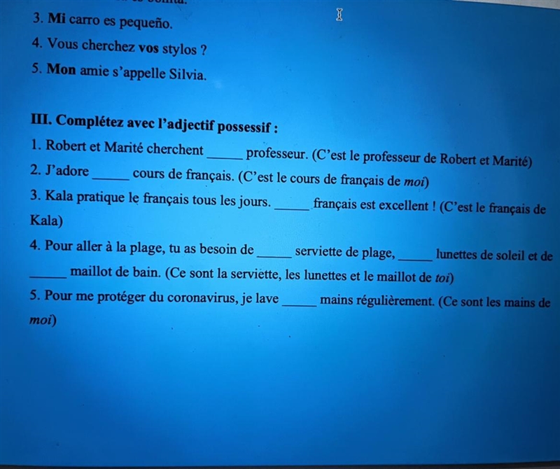 Complétez avec l’adjectif possessif :-example-1