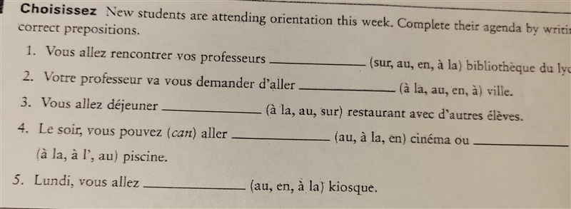 Fill in each blank with the correct prepositions. (French)-example-1