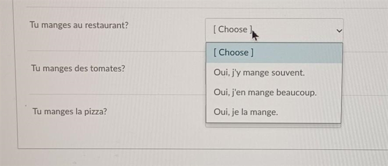 Match the correct answer with the question using pronouns y, en, le, la, les, lui-example-1