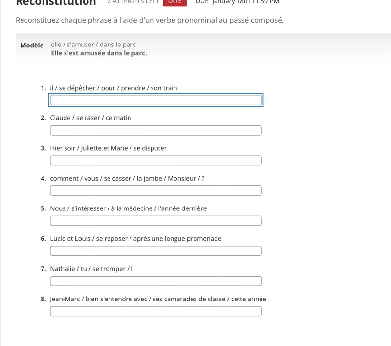 Reconstituez chaque phrase à l'aide d'un verbe pronominal au passé composé.-example-1