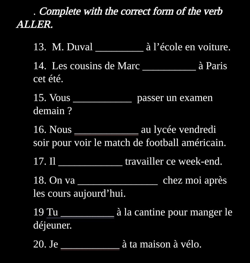 (FRENCH) Complete each sentence with the correct form of the verb ALLER-example-1