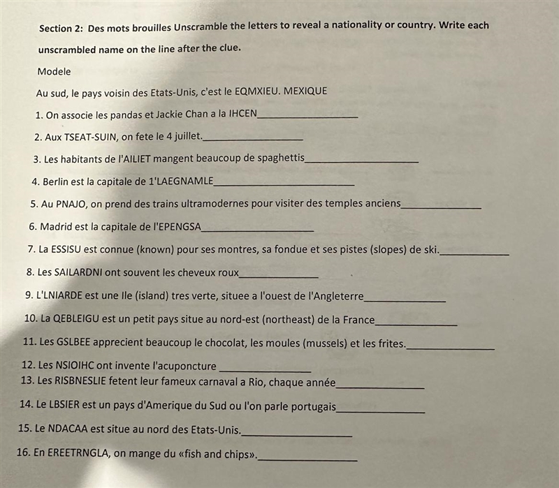 Please answer all of section 2!! (French) NEED ASAP-example-1