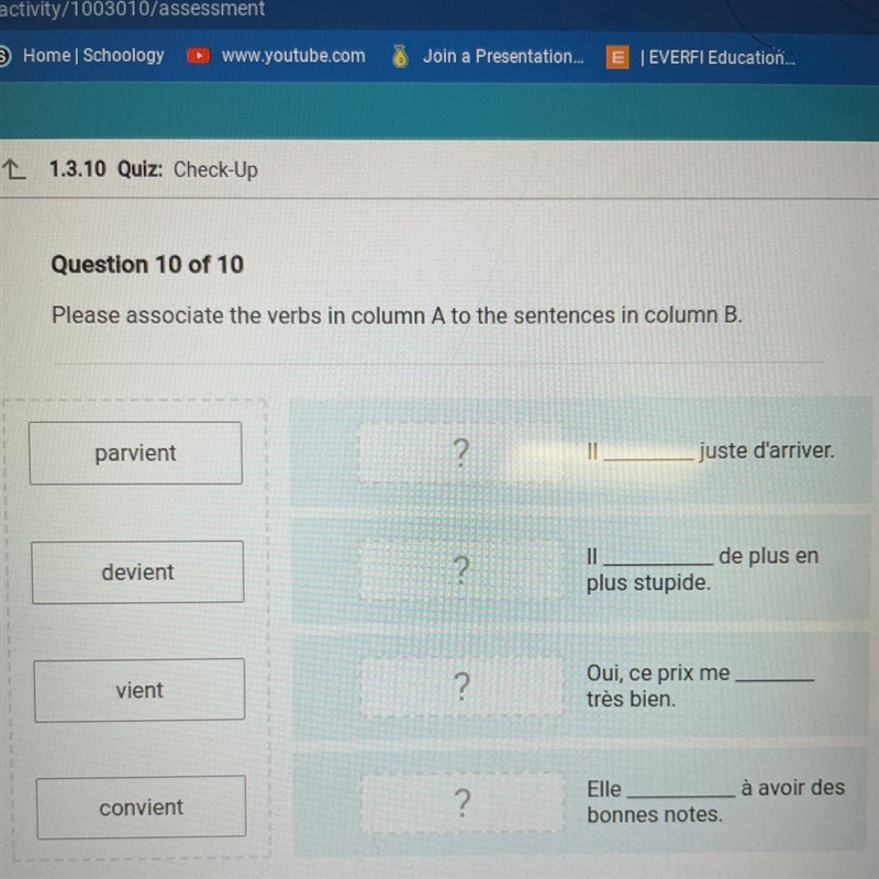 Please associate the verbs in column A to the sentences in column B-example-1