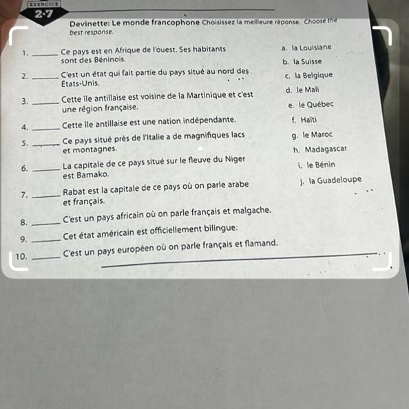 1. Ce pays est en Afrique de l'ouest. Ses habitants sont des Béninois. N 2. 3. 4. 5. 7. 8. - 9. 10. F-example-1