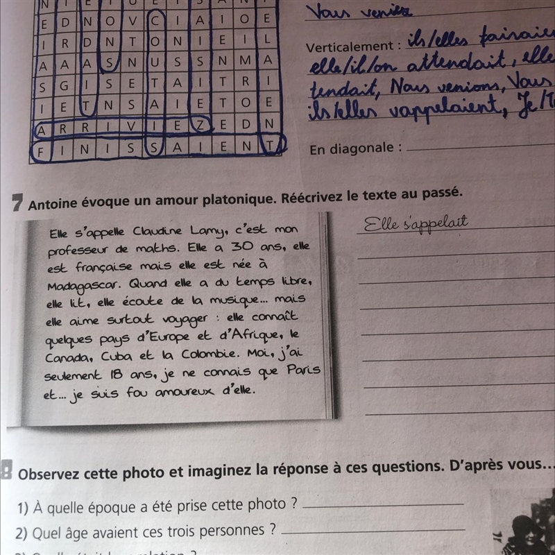 Hello, Bonjour Can someone help me with my French homework exercise 7 in the photo-example-1