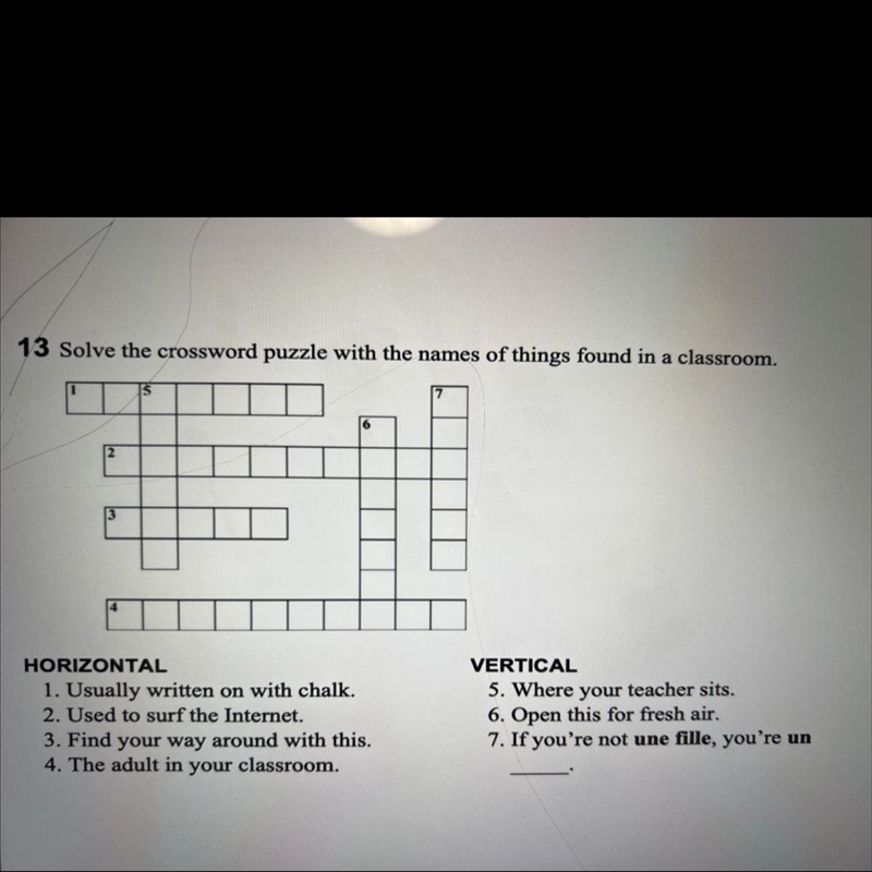 13) Solve the crossword puzzle with the names of things found in a classroom. (French-example-1