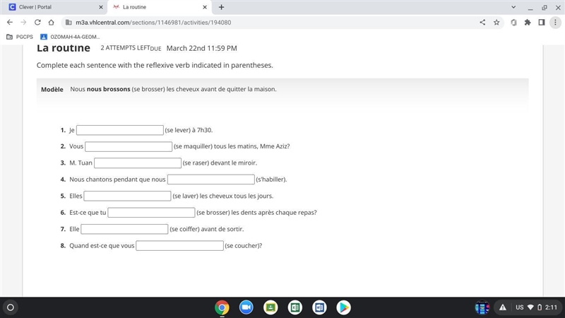 Anyone know the answer to these Nous nous brossons (se brosser) les cheveux avant-example-1