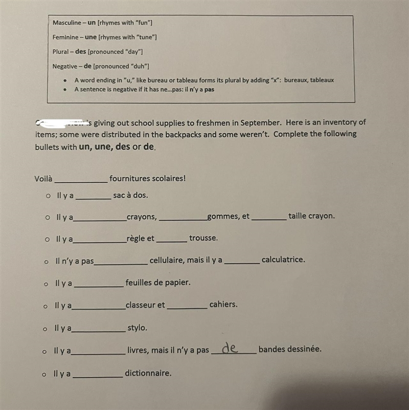 Hi answer if you have a idea of indefinite articles and plurals of nouns in french-example-1