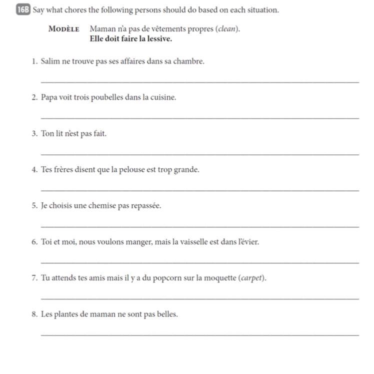 Write in full sentences Follow the model. Suivez le modèle.-example-1