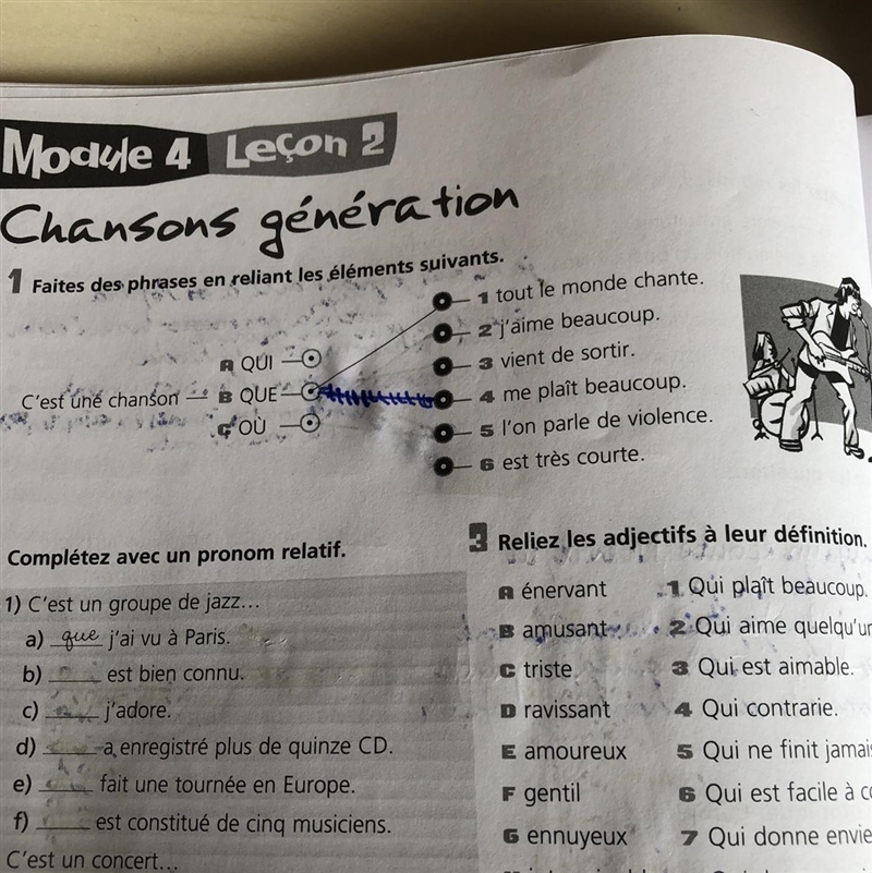 Hey please help with my French homework ex1. (Photo) 1. Faites des phrases…. 1B,………..-example-1