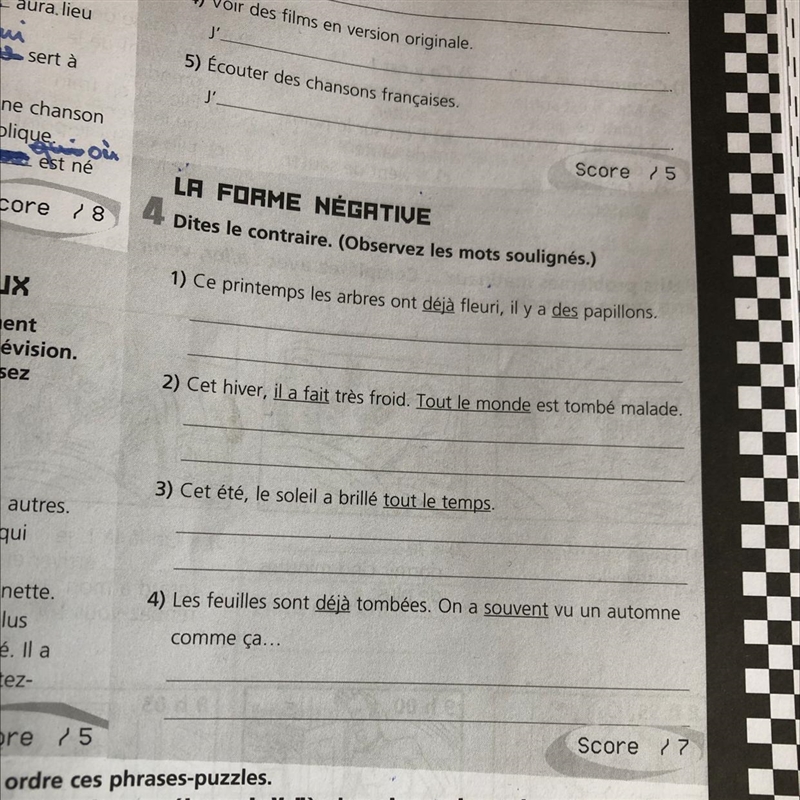 Can you please do task 4 of my French homework. (Photo) Merci LA FORME NÉGATIVE 4 Dites-example-1