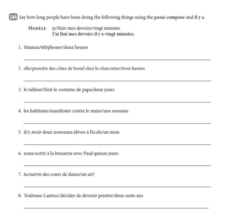 Say how long people have been doing the following things using passé compose and I-example-1