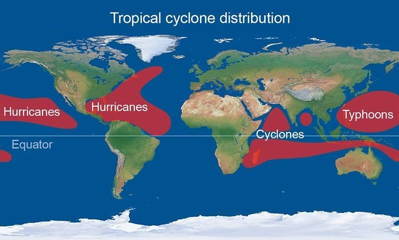 Find a map that indicte the region were tropical cyclones develop-example-1