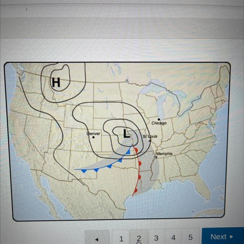 What does the line of red semicircles mean on a weather map? O an occluded front a-example-1