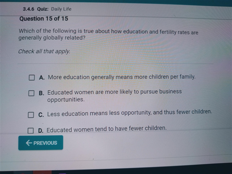 50 POINTS PLEASE HELPPPPP Which of the following is true about how education and fertility-example-1